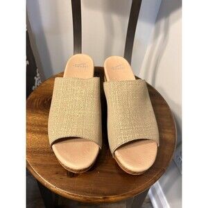 DANSKO Maci Open Toe Platform Mule Women’s 11 EU 42 Taupe Leather Block Heel